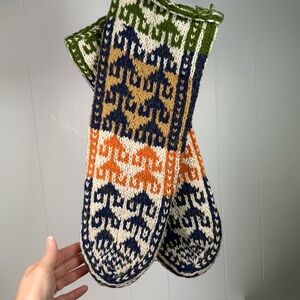 Vintage Handmade Leather & Wool Knit Mukluks Tall Soft Boots Winter Mantel Decor